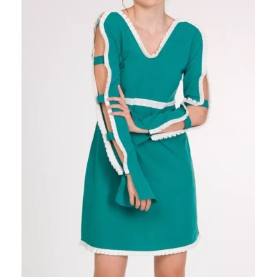 Robe Printemps Courte Verte En Coton