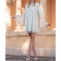 Robe de soirée courte ample en tulle plumeti bleu avec doublure légère