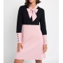 Robe courte élégante noire et rose à manches longues