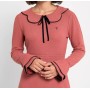 Short long-sleeved dress in burgundy stretch knit