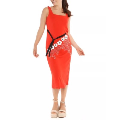 Red strapless midi dress CUCURBITA RED MIDI DRESS WITH STRAPS