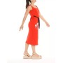 Red strapless midi dress CUCURBITA RED MIDI DRESS WITH STRAPS