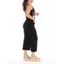 Black women's jumpsuit with straps CALA BLACK WOMEN'S SUSPENDERS JUMPSUIT