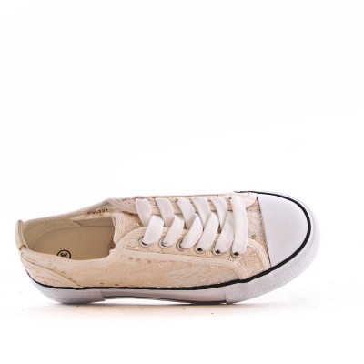 Lace-up sneaker in mixed materials for women