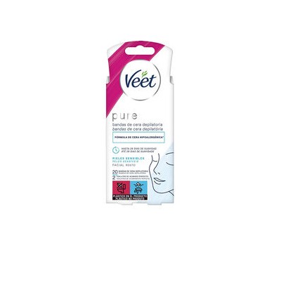 Veet BANDAS DE CERA depilatorias faciales pure piel sensible 20u