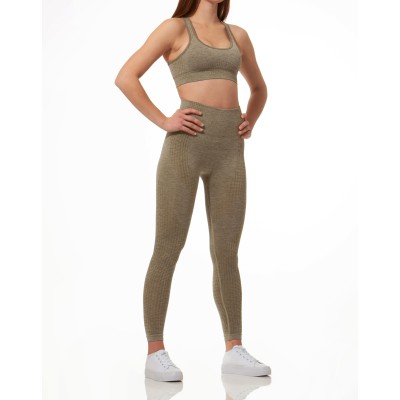 2 Piece Sports Outfit Set - High Waisted Sports Leggings and Bra