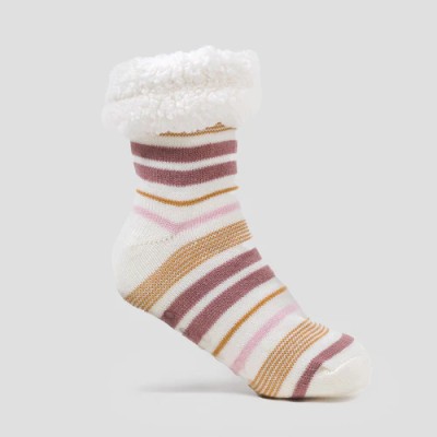 Women's striped socks with calendula patterns in mauve and pink