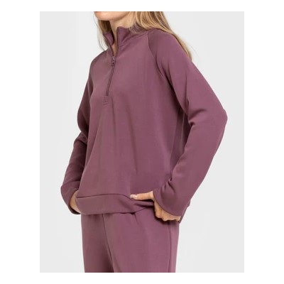 Sudadera holgada con media cremallera y pantalón de chándal fluido para mujer
