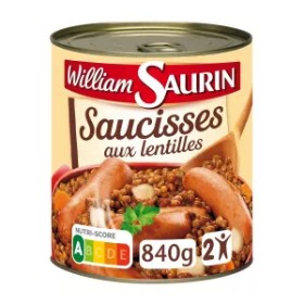 Plat cuisiné saucisses aux lentilles 840g - WILLIAM SAURIN