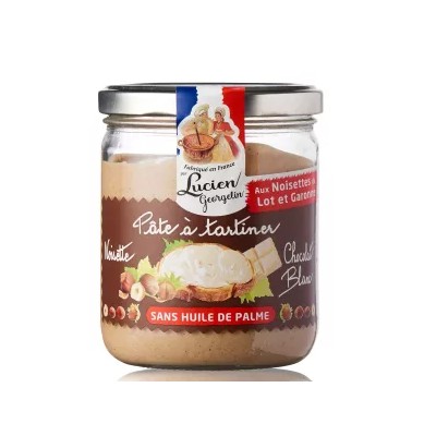 Hazelnut and White Chocolate Spread from Lot-et-Garonne, Palm Oil Free, 400g - LUCIEN GEORGELIN