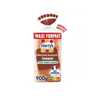 Pain De Mie American Sandwich Complet Sans Sucres Ajoutés Maxi Format Sans Additifs 900g - Harrys