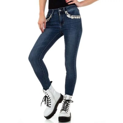 Women's slim low-rise jeans with rhinestone details blue