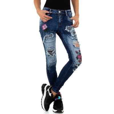 Women's destroyed jeans with rhinestone flower details