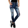 Jeans Femme destroy détails fleurs strass