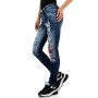 Women's destroyed jeans with rhinestone flower details