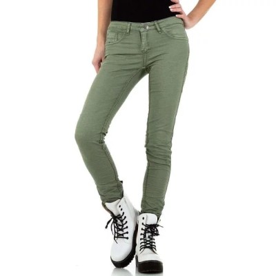 Women's slim reversible jeans with green pattern