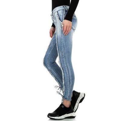 Jeans Femme Skinny stretch lacets bleu délavé