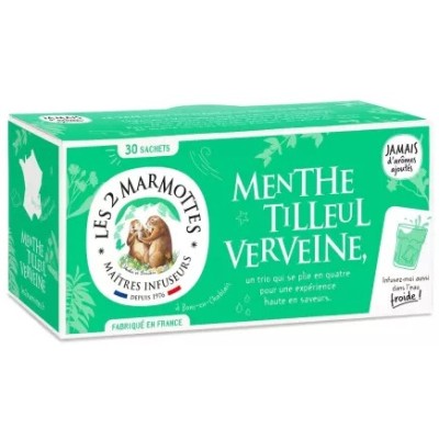 Infusión de menta, tilo y verbena 30 bolsitas - 42 g - Les 2 Marmottes
