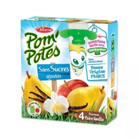 Compotas de manzana, pera y vainilla sin azúcares añadidos 4x90g - POM'POTES