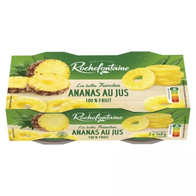 Fruit in sliced ​​pineapple syrup with sugar-free juice 2x140g - ROCHEFONTAINE