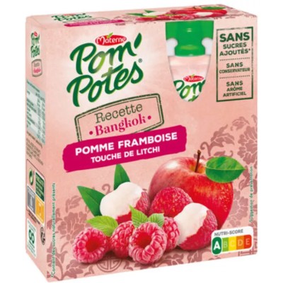 Compote Gourdes Bangkok Pomme Framboise Touche de Litchi 4x90g - POM' POTES