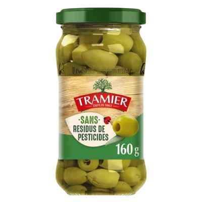 Olives Vertes de Variété ManzanilLa Sans Résidus, 160g - TRAMIER