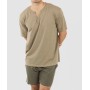 Men's pajamas consisting of a short-sleeved t-shirt and shorts.