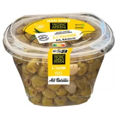 Olives vertes dénoyautées à l'italienne ail basilic 400 g - TROPIC APERO