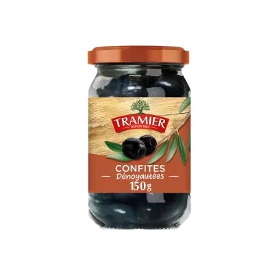 Olives Noires Dénoyautées Confites, 150g - TRAMIER