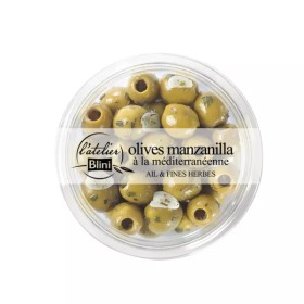 Olives Manzanilla à la méditerranéenne ail et fines herbes 150 g - L'ATELIER BLINI