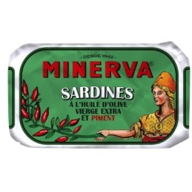 Sardines à l'huile d'olive vierge extra et piment, boîte 120 g - MINERVA