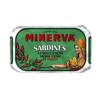 Sardines à l'huile d'olive vierge extra et piment, boîte 120 g - MINERVA
