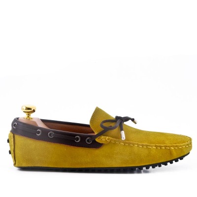 Suede leather moccasin with strap