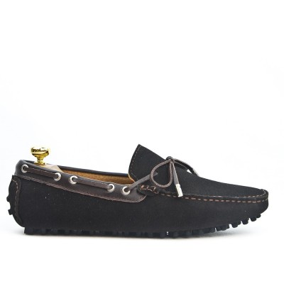 Suede leather moccasin with strap