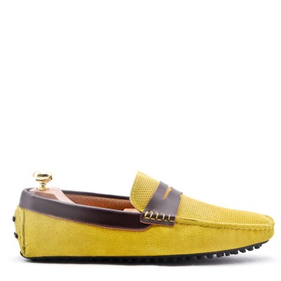 Suede leather moccasin with strap