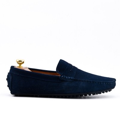 Suede leather moccasin with strap