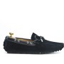 Navy blue suede leather moccasin with bow