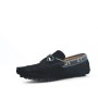 Navy blue suede leather moccasin with bow