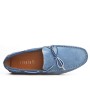 Navy blue suede leather moccasin with bow