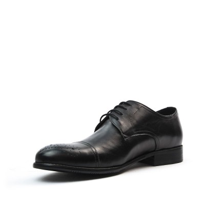 Black lace-up derby in perforated leather on the toe