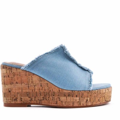 Wedge sandal in mixed materials