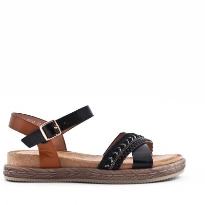 Wedge sandal in mixed materials