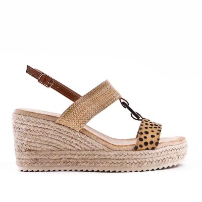 Wedge sandal in mixed materials