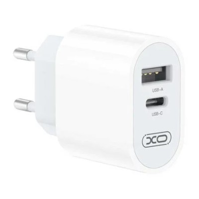 Cargador de pared XO L97, 1x USB, USB-C Blanco