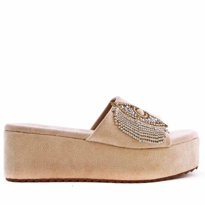 Faux suede wedge slide