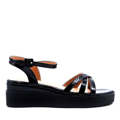 Faux leather wedge sandal