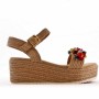 Wedge sandal in mixed materials for women