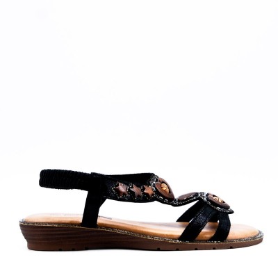 Flat wedge sandal in faux leather for women