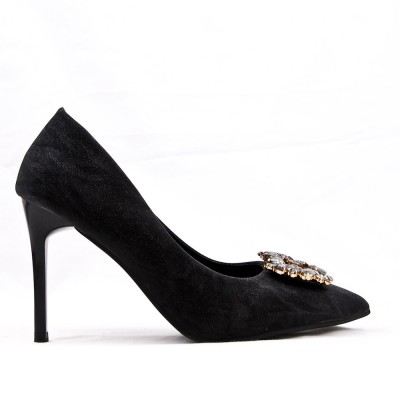 Faux suede pump with heel