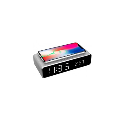 Gembird Digital Alarm Clock with Wireless Charging Function Silver – DAC-WPC-01-S